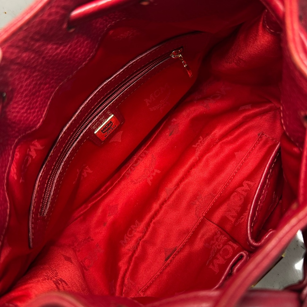 Authentic MCM Red Pebbled Leather 2 Way Bucket Bag - Picture 8 of 9